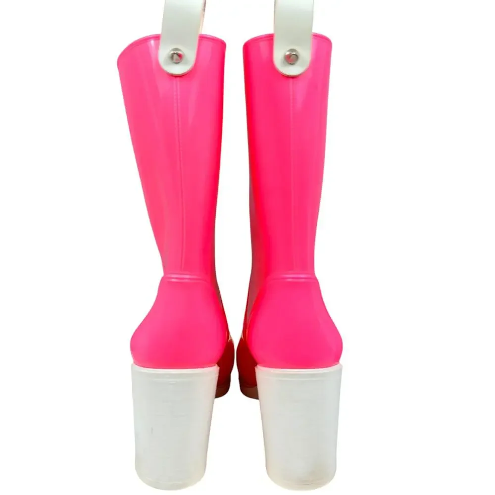 Christian Louboutin Loubirain Rubber Pvc Heeled Rain Boots Pink Size 37
